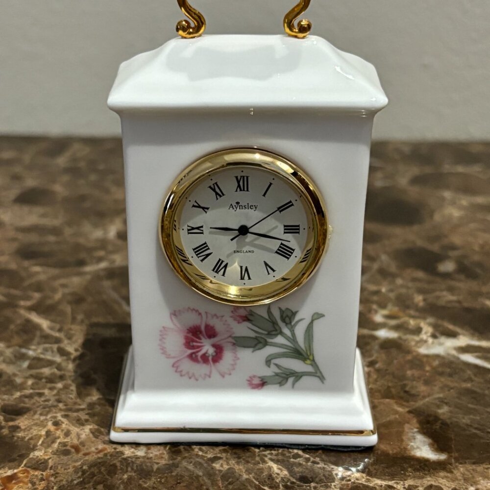 British- Made Aynsley Tudor floral fine bone china small ceramic clock - Picture 7 of 9